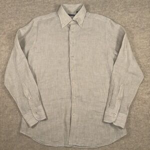 Spier & Mackay Shirt Mens 16 Beige Premium Linen Button Down Contemporary Large